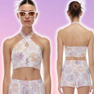 SUNDAY BEST Amie Twisted Halter Tank Sz Small White Poetic Pink